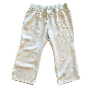 Lands End Pants Women's  Wide Leg Linen Neutral Beachy Beige Elastic Waist 24W